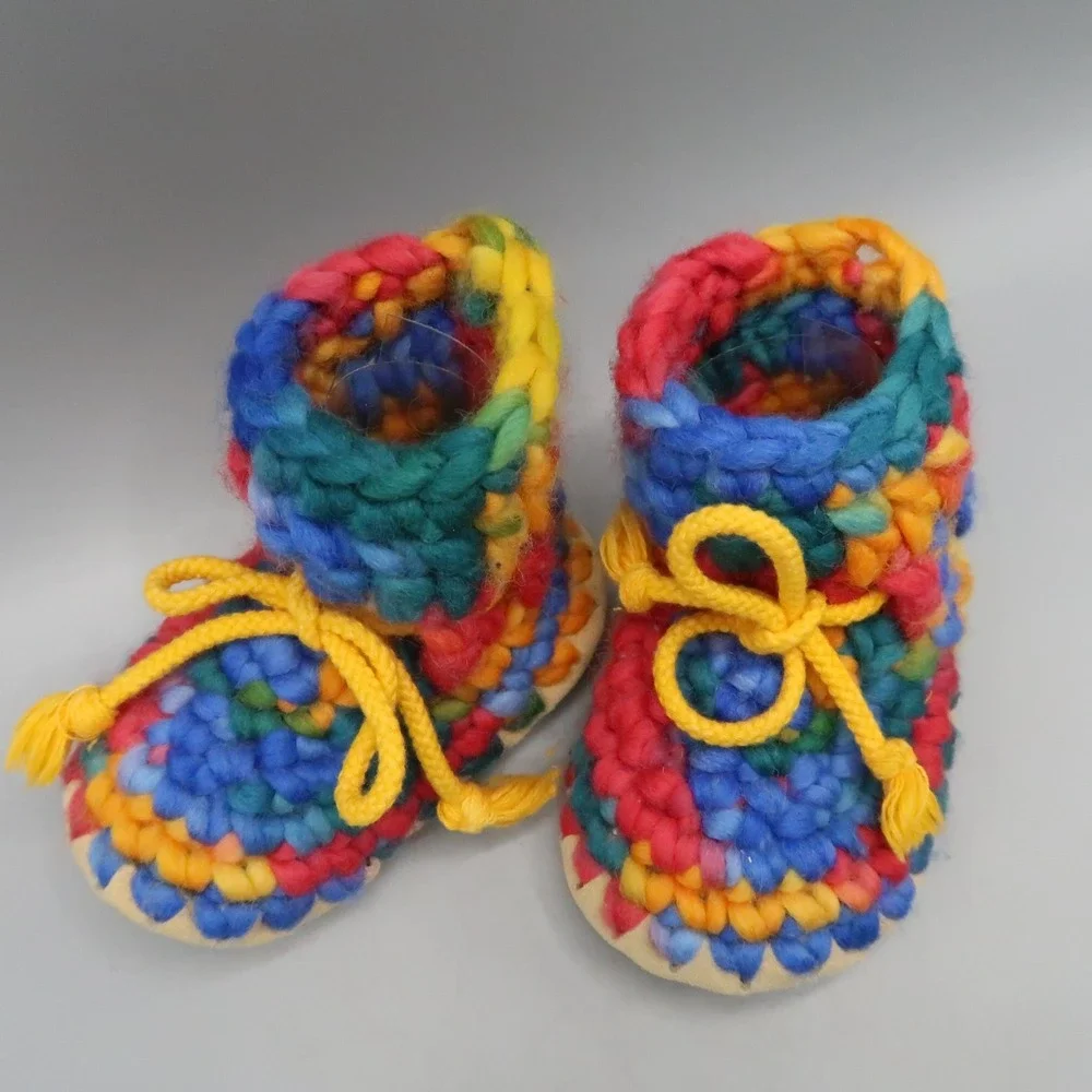 Padraig Cottage Handmade Wool Baby Slippers Age 1- 2.5 years  (5-6) Rainbow